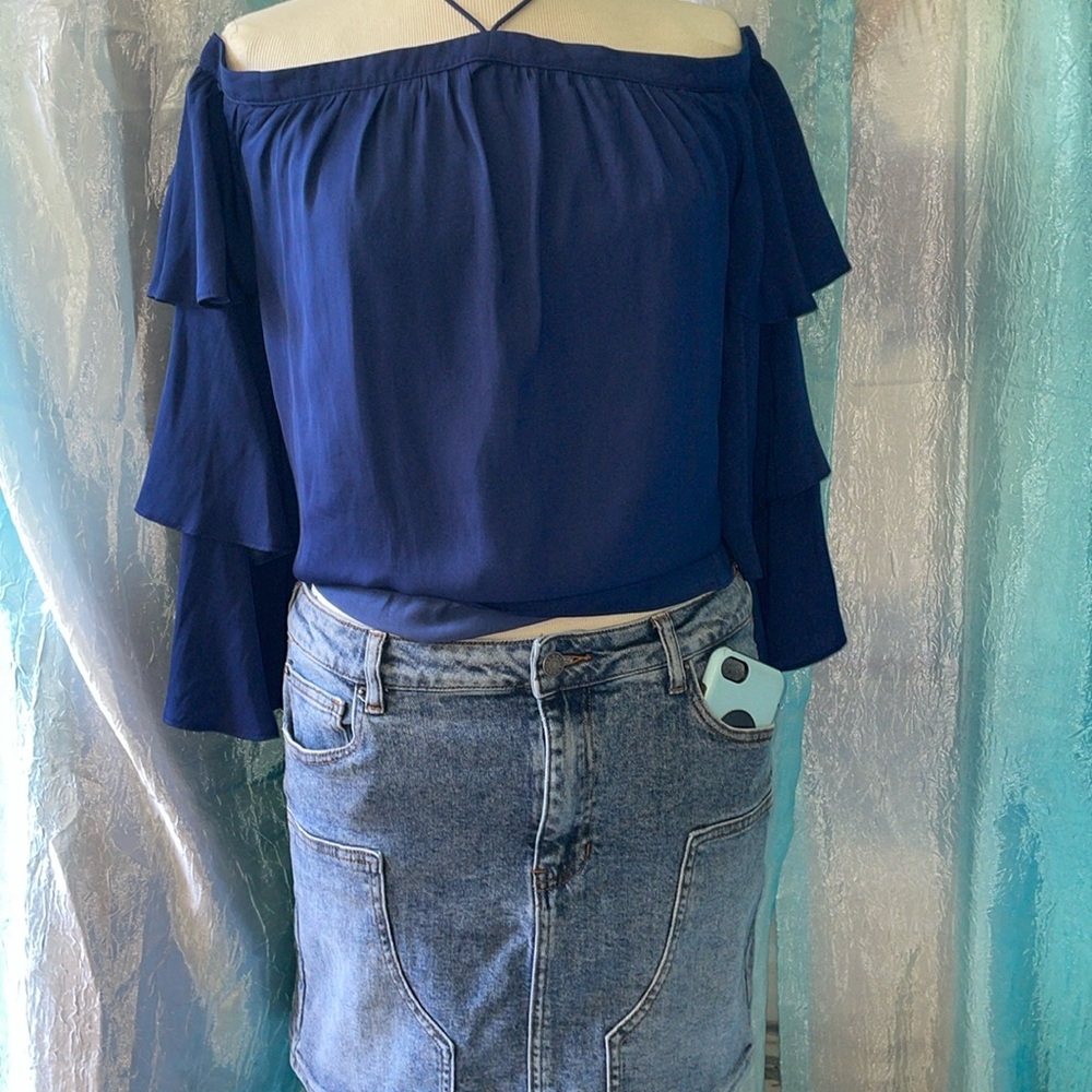 Royal blue off the shoulder blouse